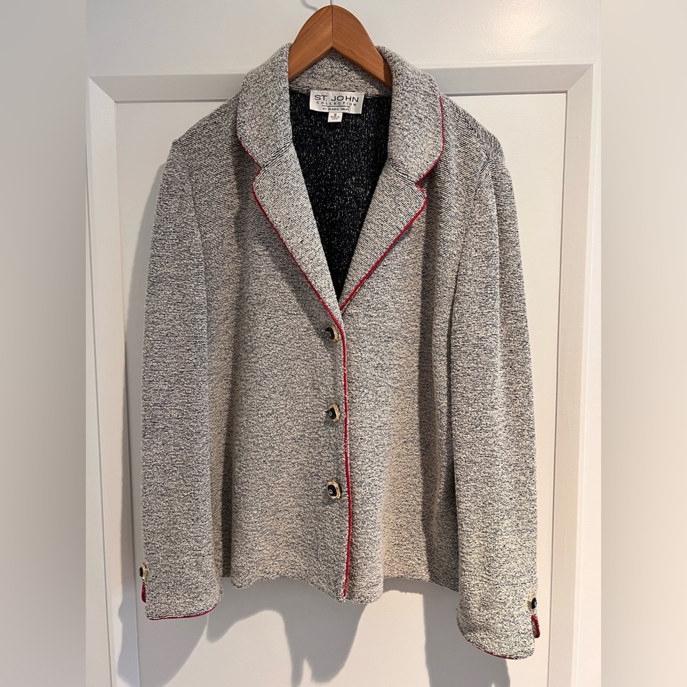 St. John Collection Gray Knit Blazer with Red Accents
